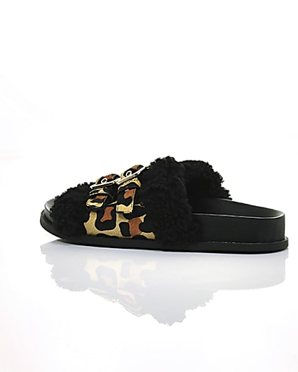360 degree animation of product Leopard print buckle shearling sliders frame-20