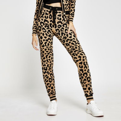 Leopard print knitted joggers | River Island