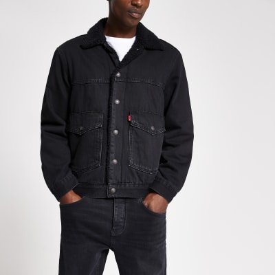 levi's borg face jacket black