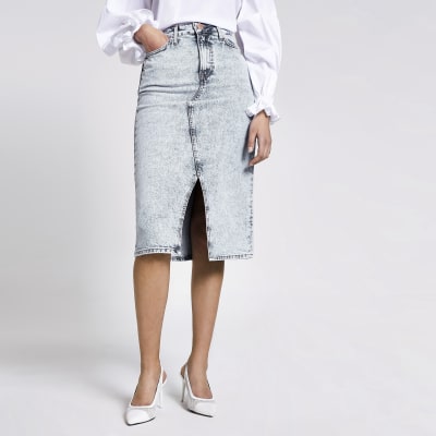 river island denim midi skirt