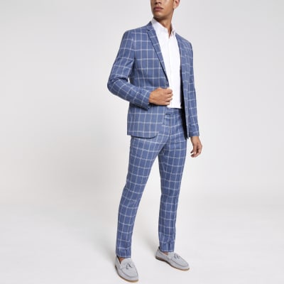 blue check suit trousers