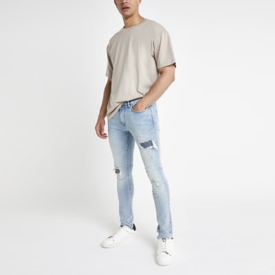Light blue Danny super skinny biker rip jeans