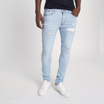 light blue denim ripped jeans mens