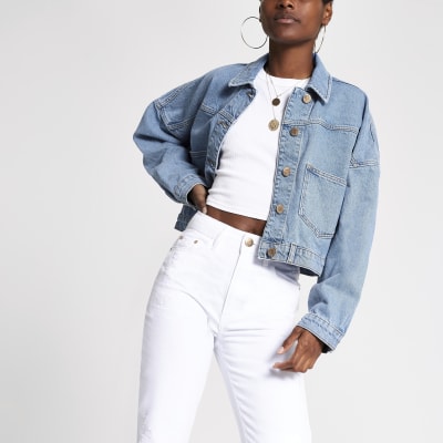 Light blue denim cropped jacket