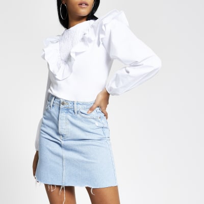 light blue denim skirt