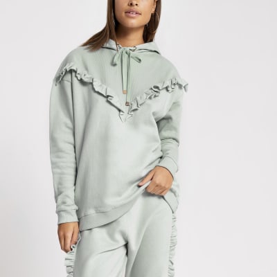 Light blue frill chevron ribbed hoodie