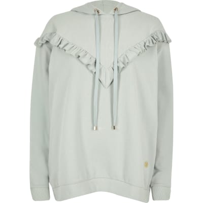 Light blue frill chevron ribbed hoodie