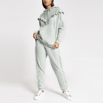 Light blue frill chevron ribbed hoodie