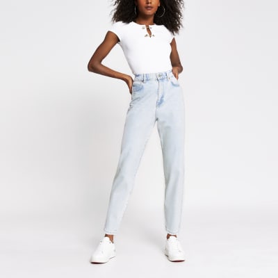 blue high rise tapered jeans | River Island