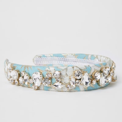 Light blue jacquard embellished headband