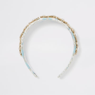 Light blue jacquard embellished headband