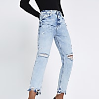 Light blue premium high waist ripped jeans