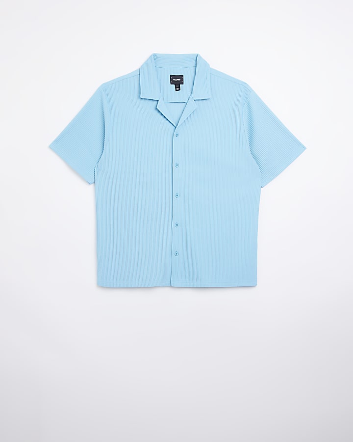 Light blue regular fit plisse revere shirt