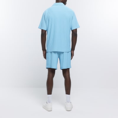 Light blue regular fit plisse shorts River Island