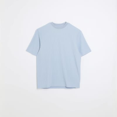Light blue regular fit plisse tshirt River Island