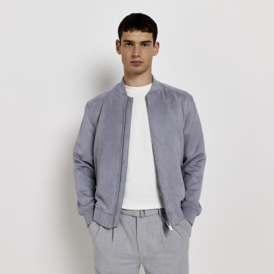 Light Blue Regular fit Suedette Bomber Jacket River Island