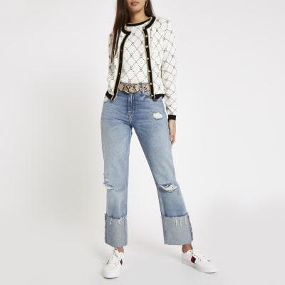 Light blue RI boyfriend ripped jeans