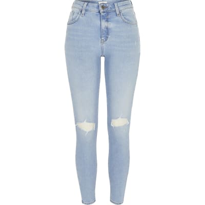 light blue high waisted ripped skinny jeans