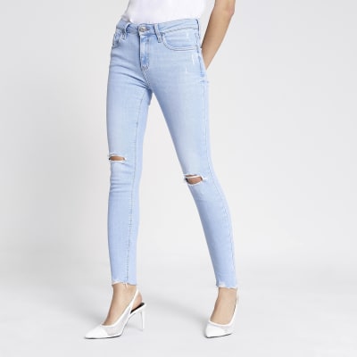 Light blue ripped Amelie mid rise skinny jean