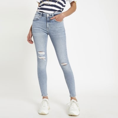 blue ripped skinny jeans