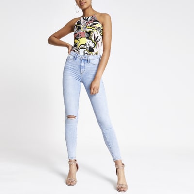 light blue ripped jeans high waisted