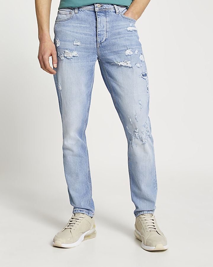 Light blue ripped slim fit jeans
