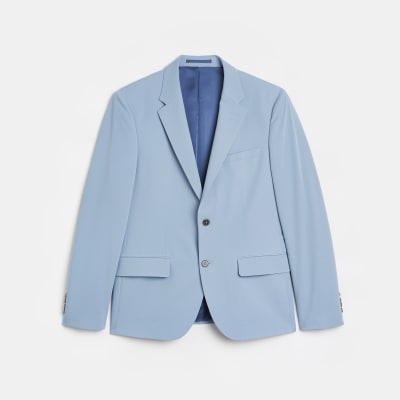 Light Blue Skinny fit Twill suit jacket River Island