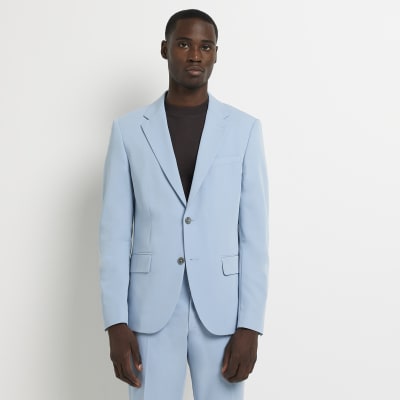 Light Blue Skinny fit Twill suit jacket | River Island