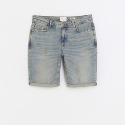 Light blue skinny ripped denim shorts River Island