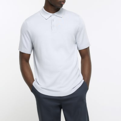 Light blue slim fit short sleeve polo River Island