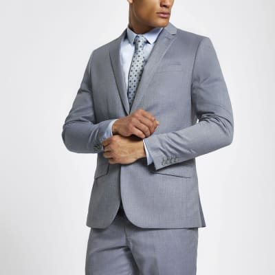 Light blue slim fit suit jacket River Island