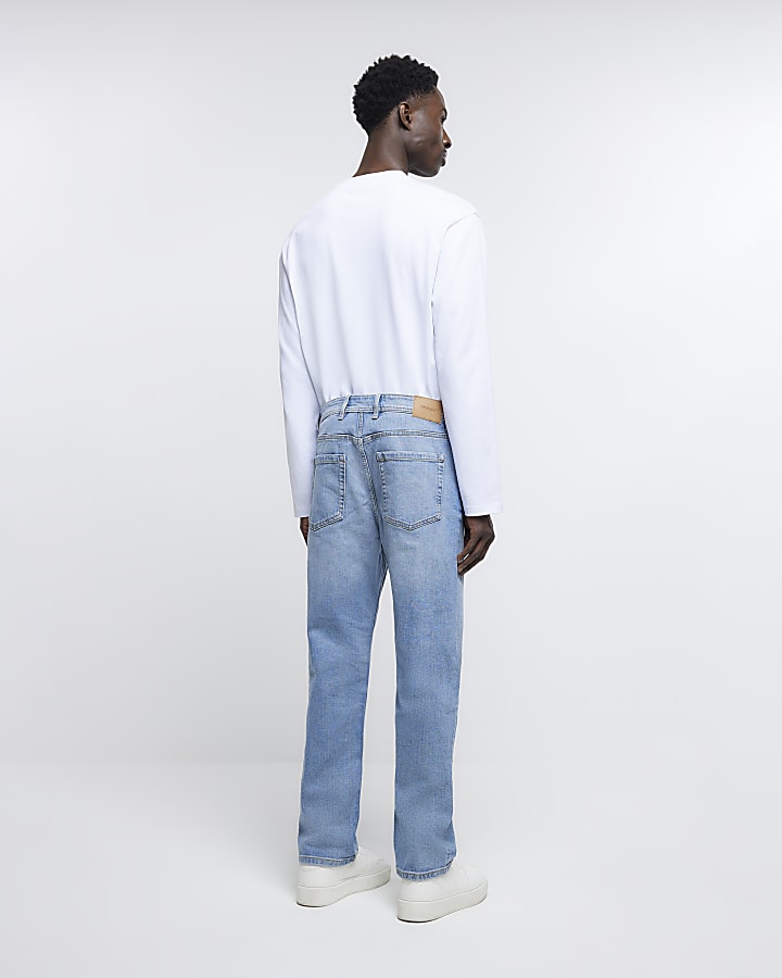 Light blue straight fit faded jeans