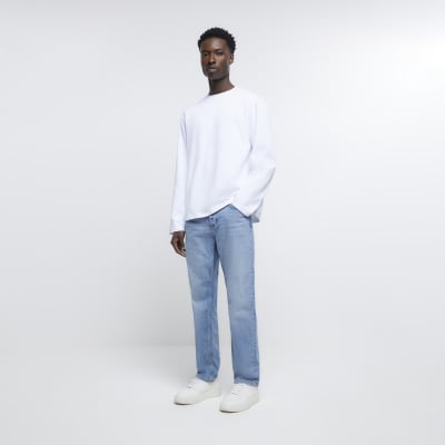 Light blue straight fit faded jeans | River Island