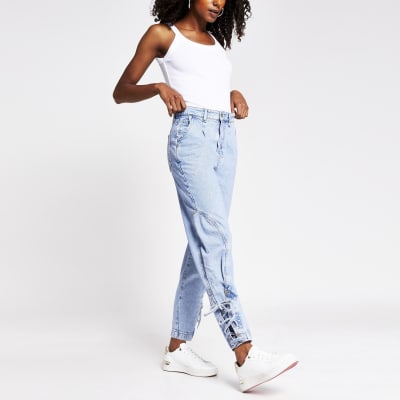 blue tapered high rise jeans | River Island