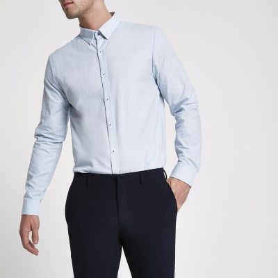Light blue textured tailored fit shirt