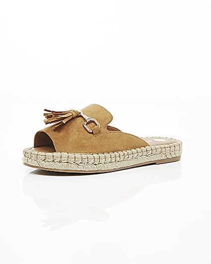 360 degree animation of product Light brown backless espadrille loafers frame-0