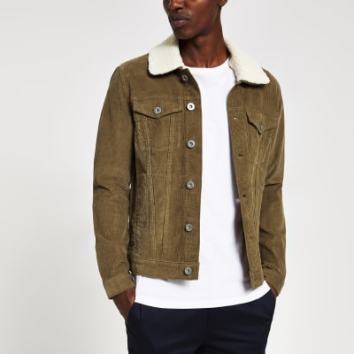 Light brown collar cord jacket River Island