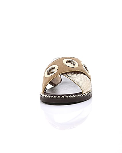 360 degree animation of product Light brown cross eyelet strap wide fit mules frame-3