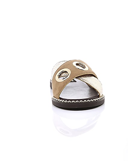 360 degree animation of product Light brown cross eyelet strap wide fit mules frame-4