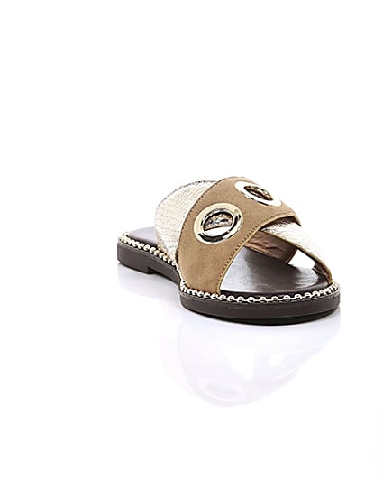 360 degree animation of product Light brown cross eyelet strap wide fit mules frame-5