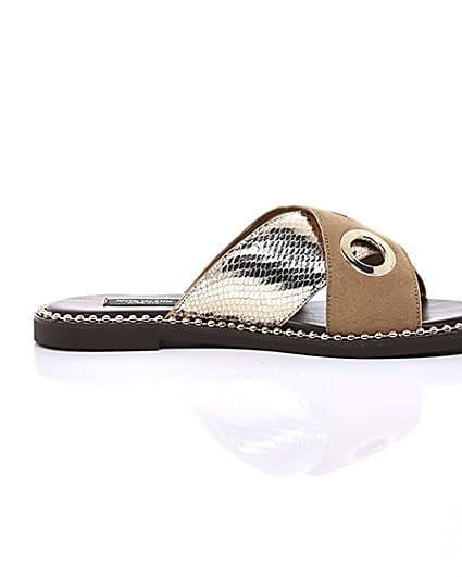 360 degree animation of product Light brown cross eyelet strap wide fit mules frame-9