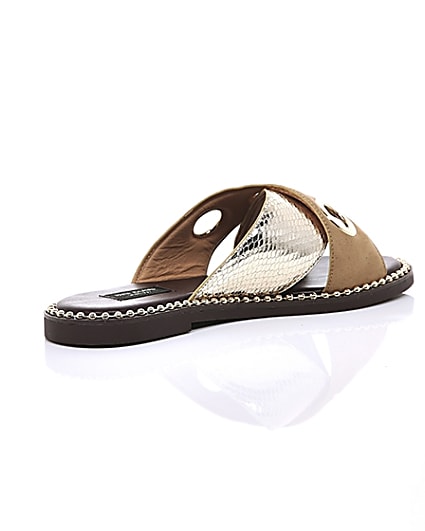 360 degree animation of product Light brown cross eyelet strap wide fit mules frame-12