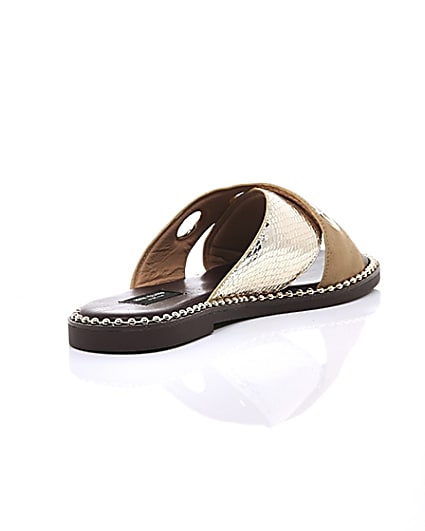360 degree animation of product Light brown cross eyelet strap wide fit mules frame-13