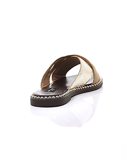 360 degree animation of product Light brown cross eyelet strap wide fit mules frame-14