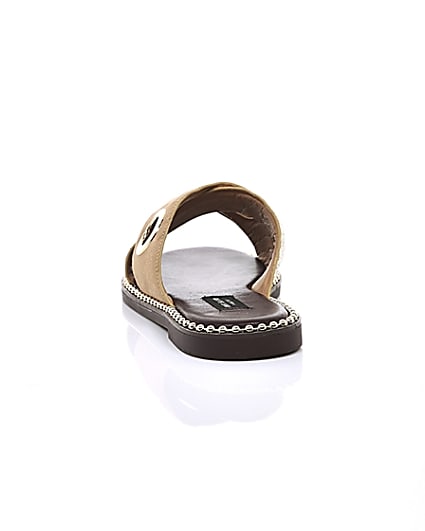 360 degree animation of product Light brown cross eyelet strap wide fit mules frame-16