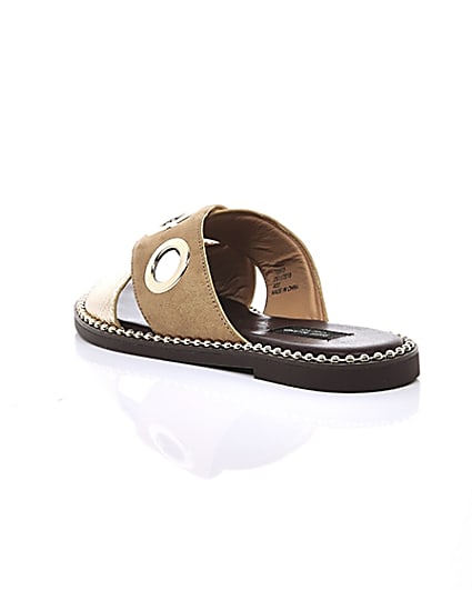 360 degree animation of product Light brown cross eyelet strap wide fit mules frame-18
