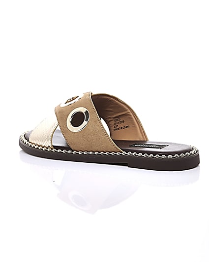 360 degree animation of product Light brown cross eyelet strap wide fit mules frame-19