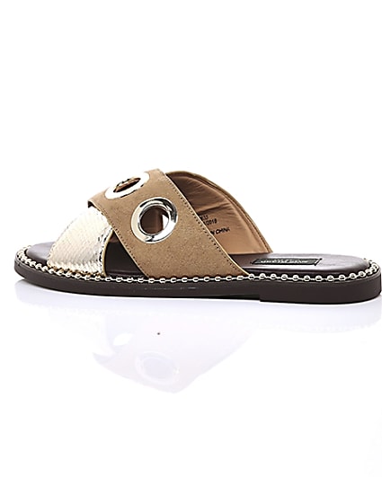 360 degree animation of product Light brown cross eyelet strap wide fit mules frame-20