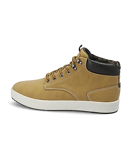 360 degree animation of product Light brown mid top trainers frame-4
