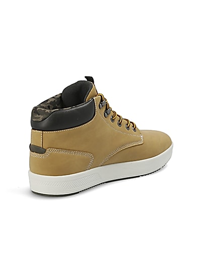 360 degree animation of product Light brown mid top trainers frame-12